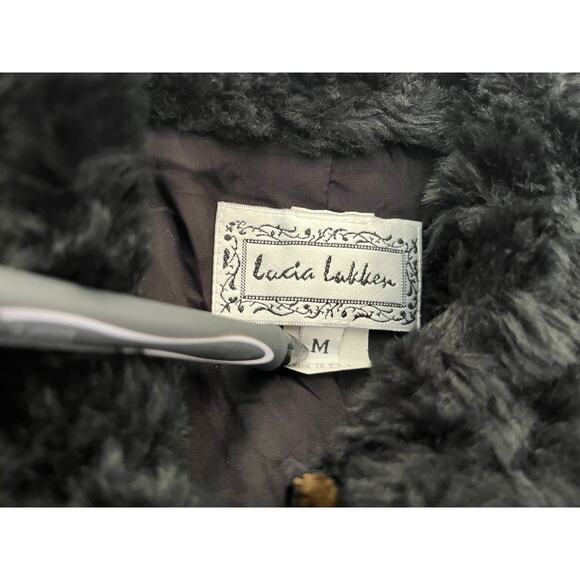 VTG Lucia Lukken Velvet Jacket Medium Black Faux Fur Collar Patchwork Preppy - Picture 8 of 8